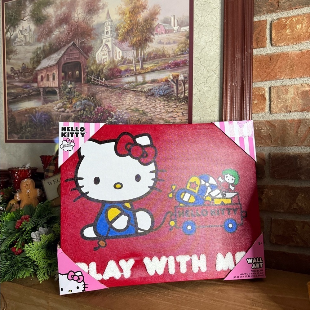 Hello Kitty Playful Wall Art - Red and Blue 14 x 11 NEW